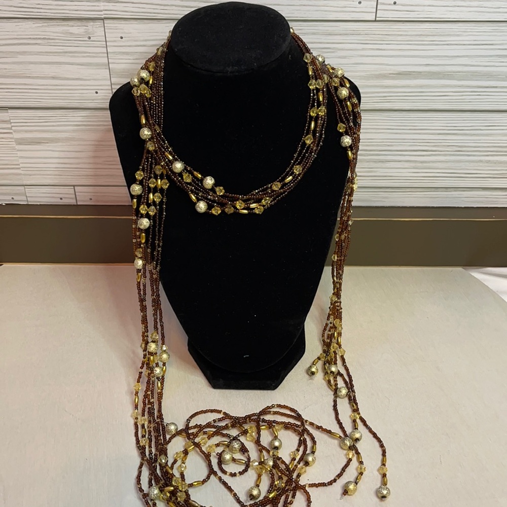 Vintage 90’s BCBG MaxAzria Gold & Brown Beaded Strand Necklace